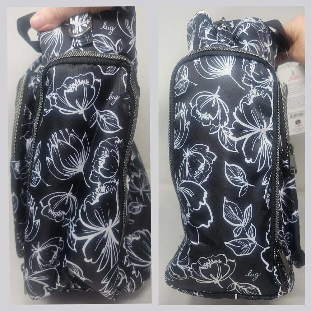 Lug Bustle Convertible Tote Crossbody Adjustable Strap Outline Floral Black NWT